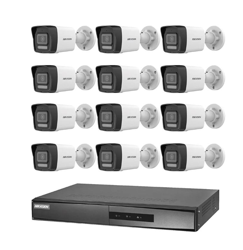 Hikvision 12 Kameralı 2 Mp Hybrid Light İp Güvenlik Kamera Seti DS-2CD1023G2-LIUF (Dahili Mikrofonlu)