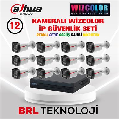 Dahua 12 Kameralı 4 MP WizColor Dahili Mikrofonlu İp Güvenlik Kamera Seti