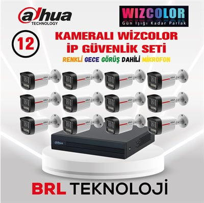 Dahua 12 Kameralı 4 MP WizColor Dahili Mikrofonlu İp Güvenlik Kamera Seti