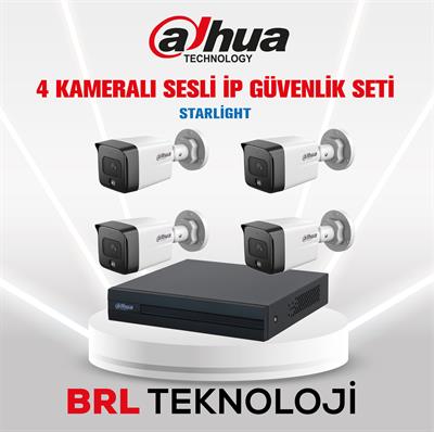 Dahua 4 Kameralı 2 Mp Sesli İp Güvenlik Kamera Seti IPC-HFW1230TC1-SA