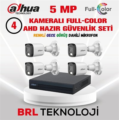 Dahua 5 MP 4 Kameralı Sesli 30 Metre Renkli Gece Görüşlü Full HD Kamera Seti