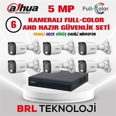 Dahua 5 MP 6 Kameralı Sesli 30 Metre Renkli Gece Görüşlü Full HD Kamera Seti