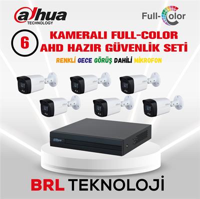 Dahua 6 Kameralı 40 Metre Renkli Gece Görüşlü Fullhd Dahili Mikrofonlu Kamera Seti