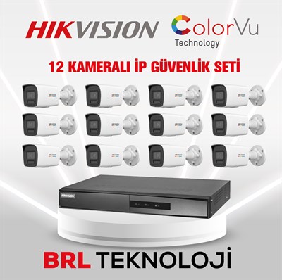 Hikvision 12 Kameralı 2 Mp ColorVu İp Güvenlik Kamera Seti DS-2CD1027G2H-LIUF (Dahili Mikrofonlu)
