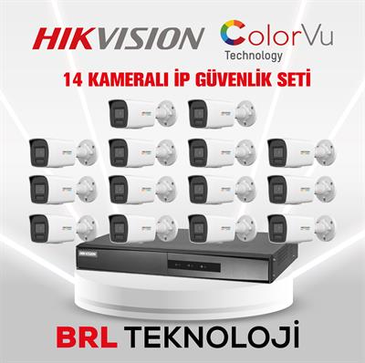 Hikvision 14 Kameralı 2 Mp ColorVu İp Güvenlik Kamera Seti DS-2CD1027G2H-LIUF (Dahili Mikrofonlu)