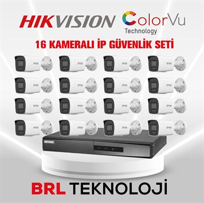 Hikvision 16 Kameralı 2 Mp ColorVu İp Güvenlik Kamera Seti DS-2CD1027G2H-LIUF (Dahili Mikrofonlu)