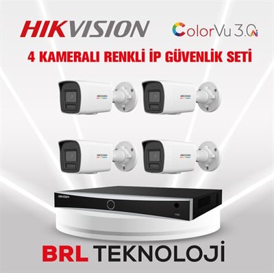 Hikvision 4 MP 4 Kameralı AcuSense ColorVu 3.0 AI  İp Güvenlik Kamera Seti DS-2CD1047G3-LIUF (Dahili Mikrofonlu)