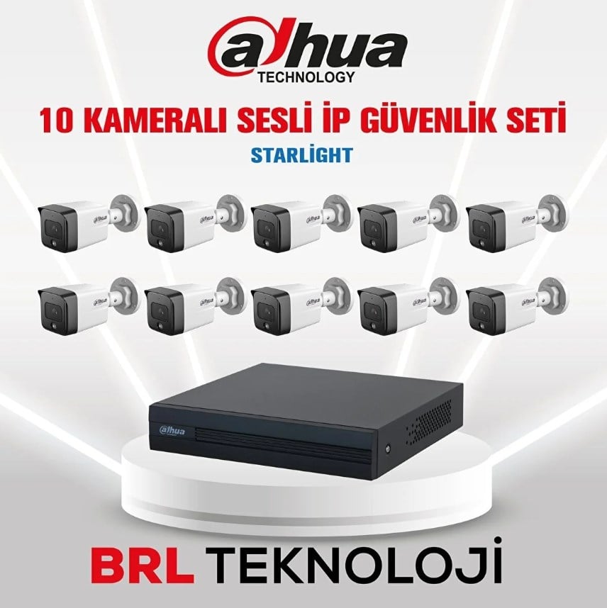 Dahua 10 Kameralı 2 Mp Sesli İp Güvenlik Kamera Seti IPC-HFW1230TC1-SA