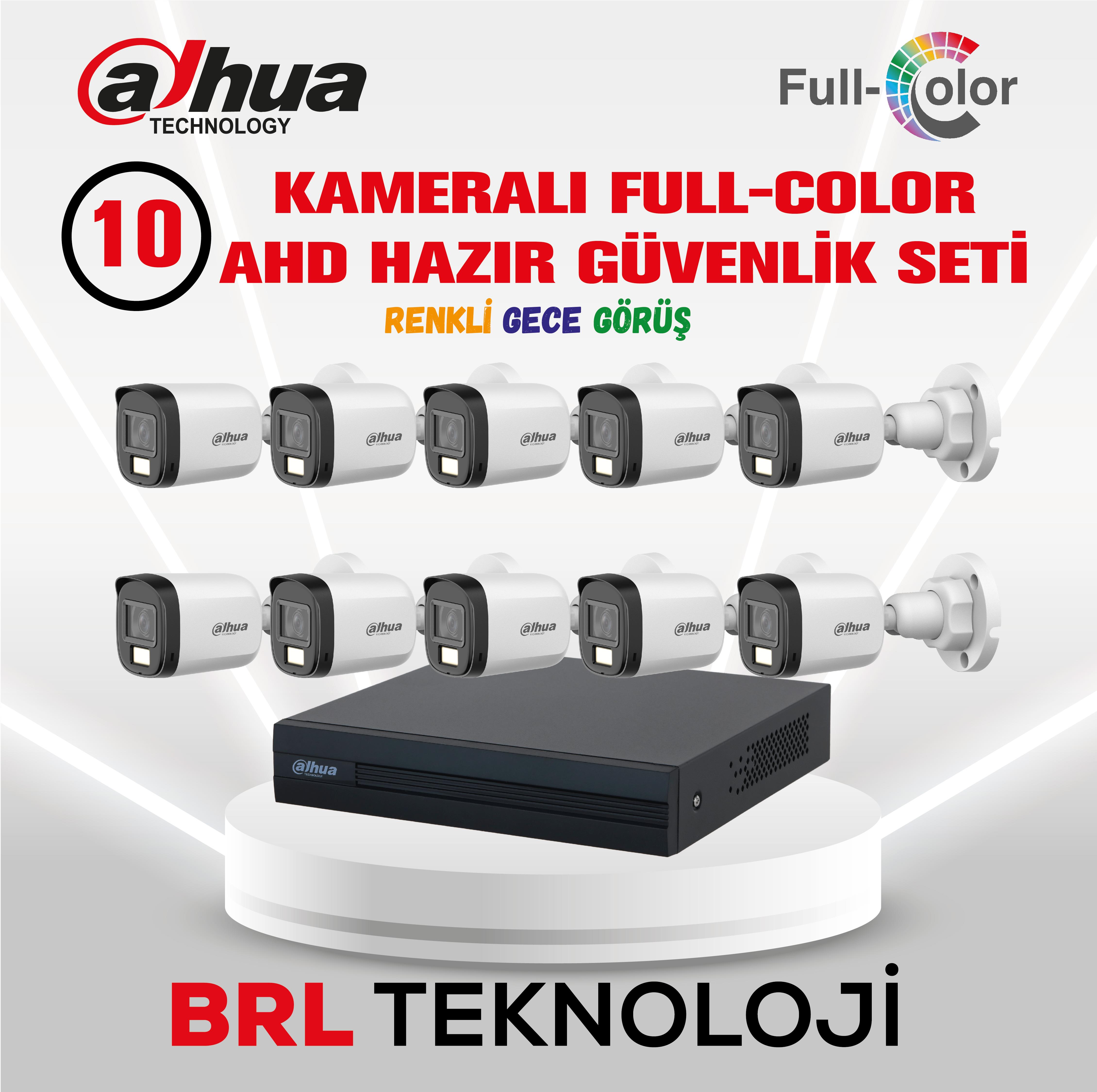 Dahua 10 Kameralı 30 Metre Renkli Gece Görüşlü Full HD Güvenlik Kamera Seti