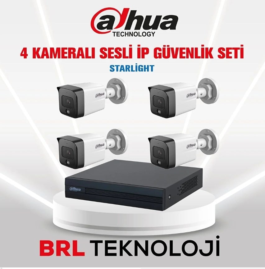 Dahua 4 Kameralı 2 Mp Sesli İp Güvenlik Kamera Seti IPC-HFW1230TC1-SA