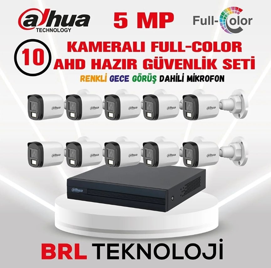 Dahua 5 MP 10 Kameralı Sesli 30 Metre Renkli Gece Görüşlü Full HD Kamera Seti