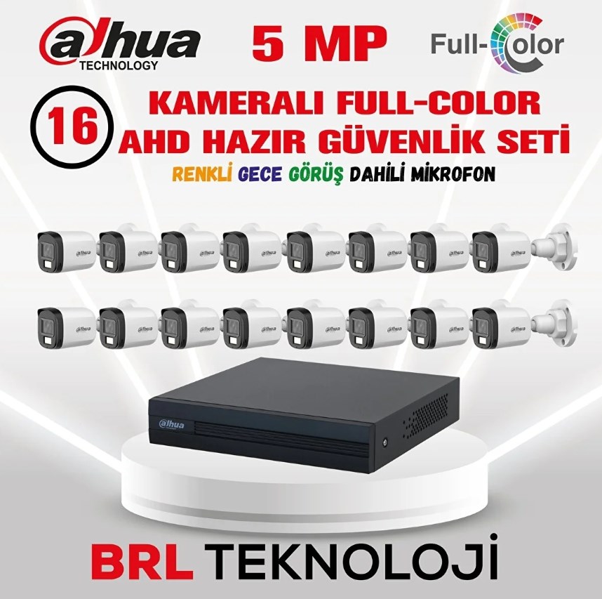 Dahua 5 MP 16 Kameralı Sesli 30 Metre Renkli Gece Görüşlü Full HD Kamera Seti