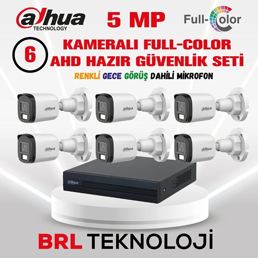 Dahua 5 MP 6 Kameralı Sesli 30 Metre Renkli Gece Görüşlü Full HD Kamera Seti