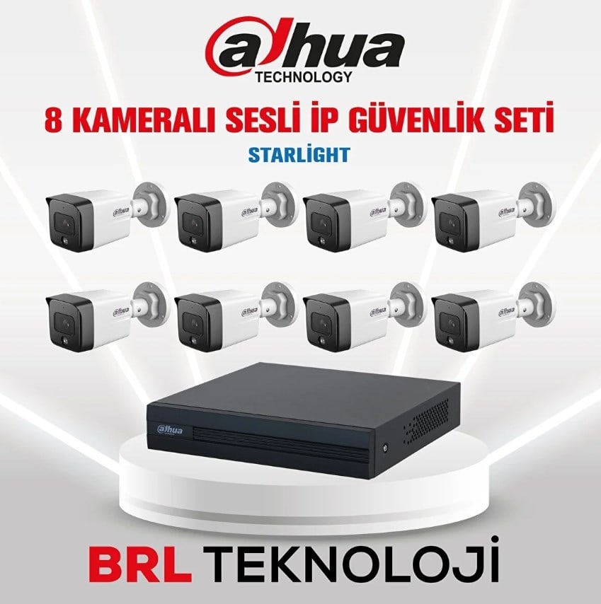 Dahua 8 Kameralı 2 Mp Sesli İp Güvenlik Kamera Seti IPC-HFW1230TC1-SA