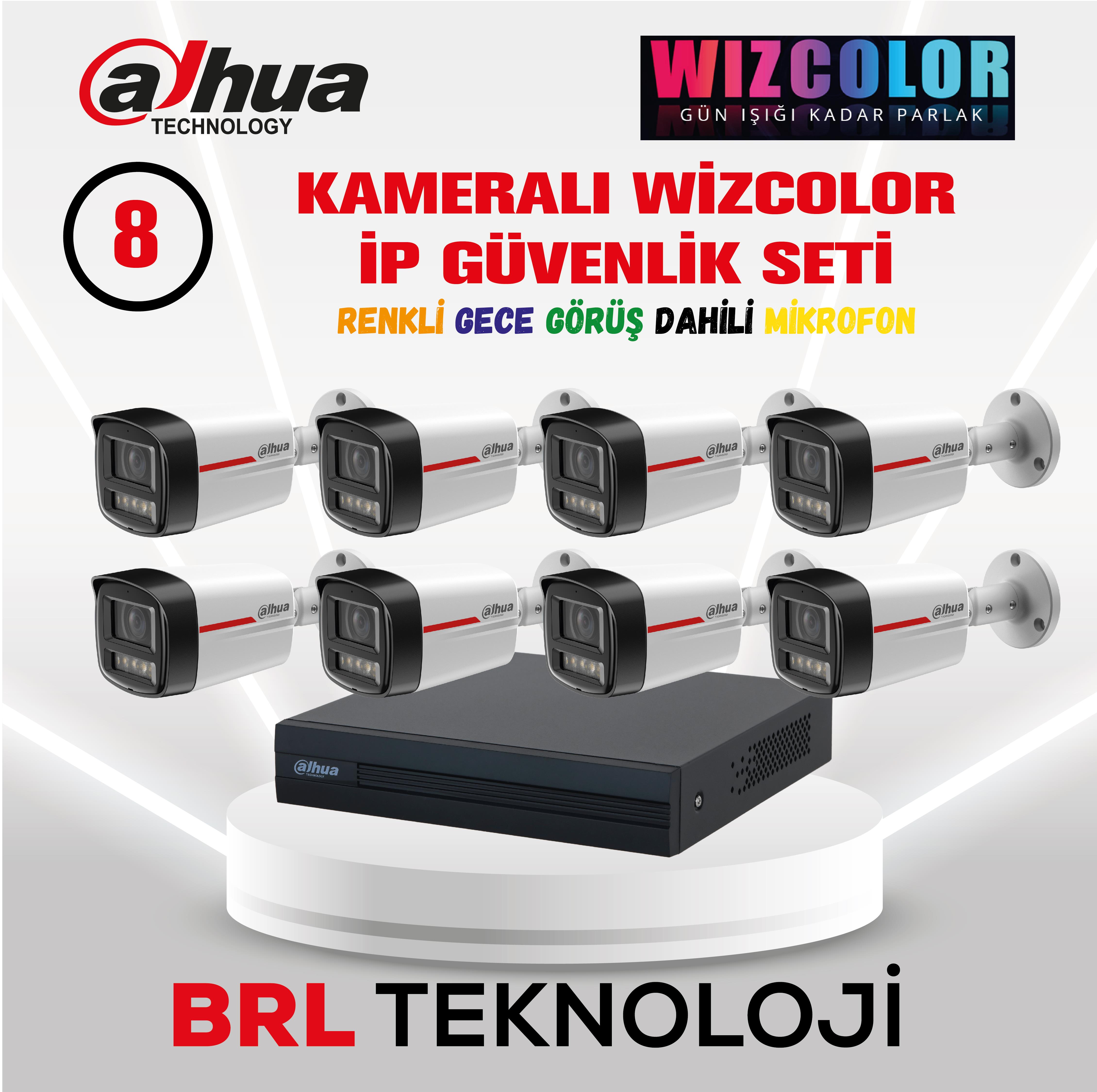 Dahua 8 Kameralı Wiz Color Dahili Mikrofonlu İp Güvenlik Kamera Seti