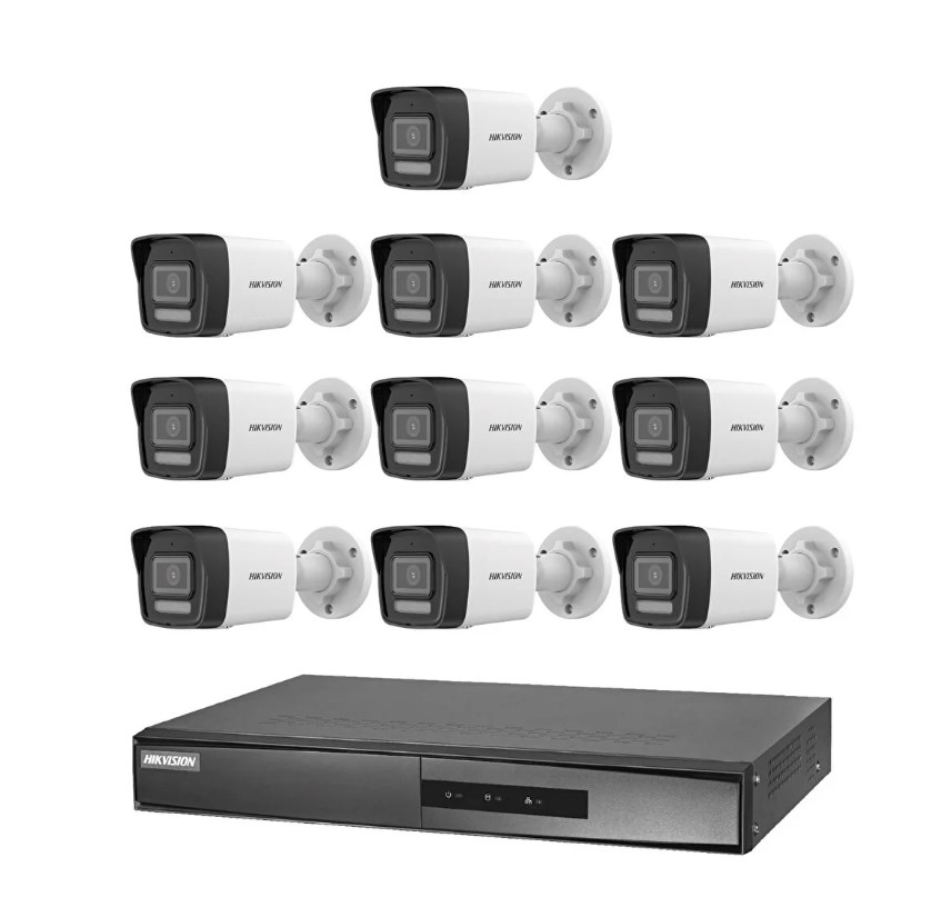 Hikvision 10 Kameralı 2 Mp Hybrid Light İp Güvenlik Kamera Seti DS-2CD1023G2-LIUF (Dahili Mikrofonlu)