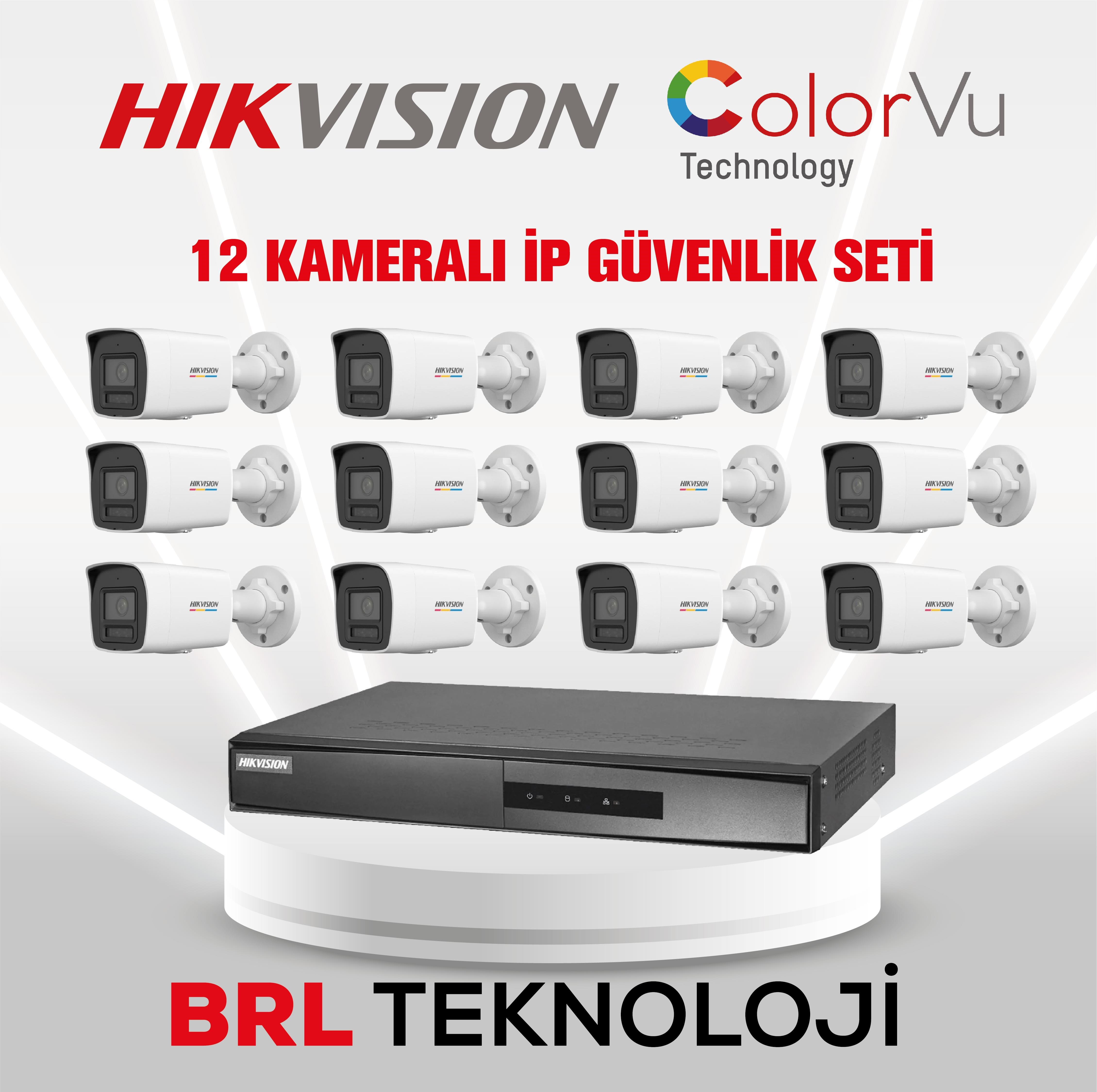 Hikvision 12 Kameralı 2 Mp ColorVu İp Güvenlik Kamera Seti DS-2CD1027G2H-LIUF (Dahili Mikrofonlu)