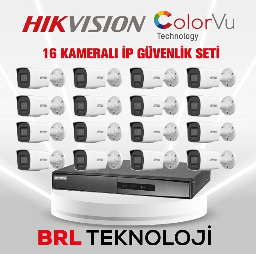 Hikvision 16 Kameralı 4 Mp ColorVu İp Güvenlik Kamera Seti DS-2CD1047G2H-LIUF (Dahili Mikrofonlu)