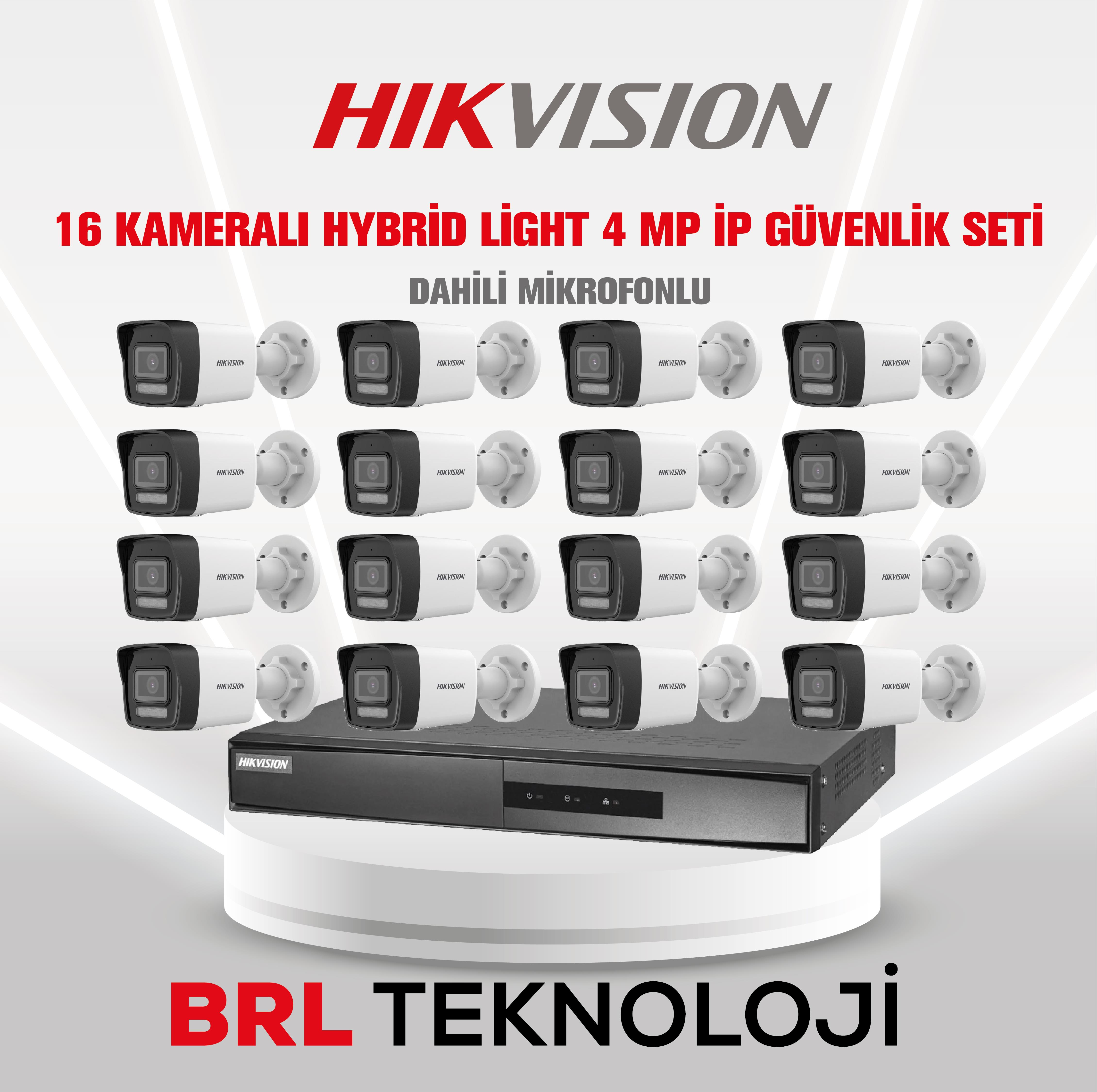 Hikvision 16 Kameralı 4 Mp Hybrid Light İp Güvenlik Kamera Seti DS-2CD1043G2-LIUF (Dahili Mikrofonlu)
