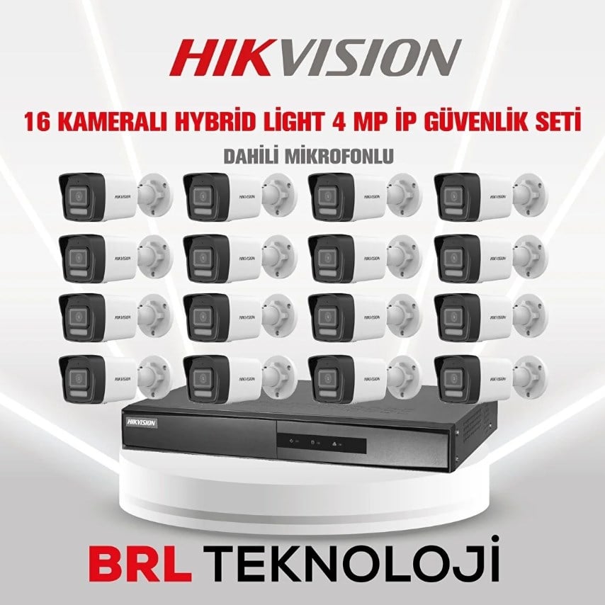 Hikvision 16 Kameralı 4 Mp Hybrid Light İp Güvenlik Kamera Seti DS-2CD1043G2-LIUF (Dahili Mikrofonlu)