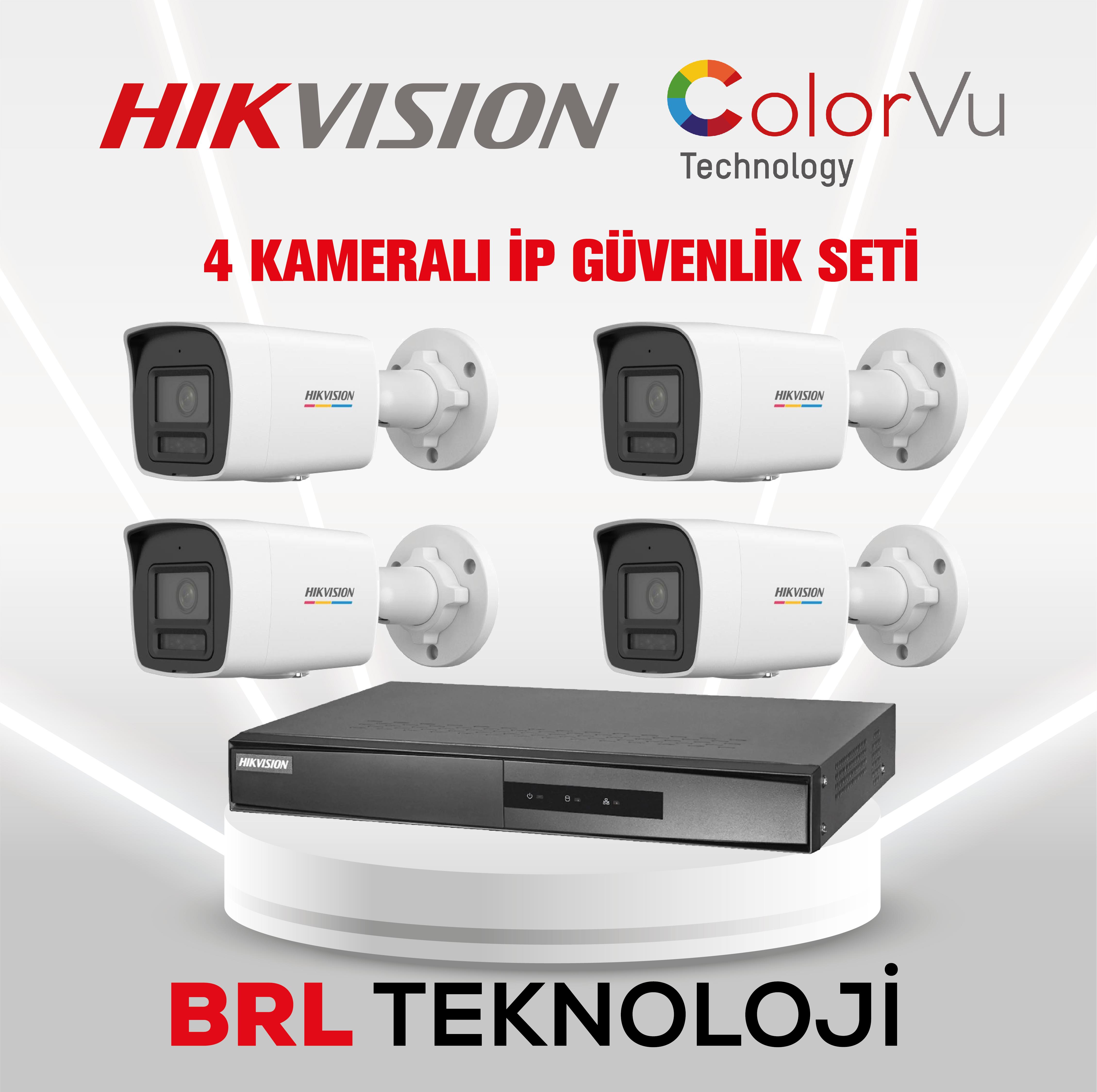 Hikvision 4 Kameralı 2 Mp ColorVu İp Güvenlik Kamera Seti DS-2CD1027G2H-LIUF (Dahili Mikrofonlu)