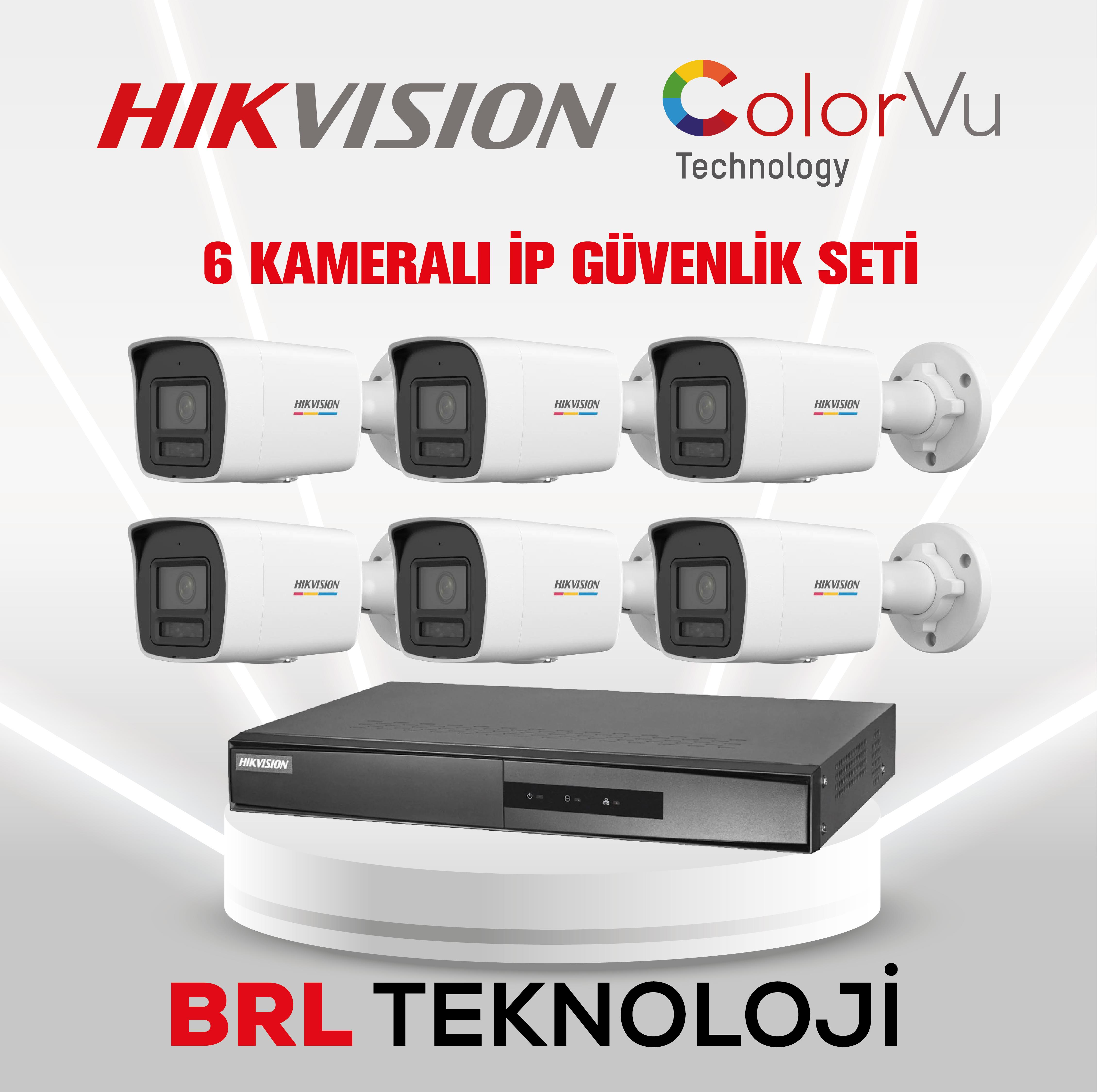 Hikvision 6 Kameralı 2 Mp ColorVu İp Güvenlik Kamera Seti DS-2CD1027G2H-LIUF (Dahili Mikrofonlu)