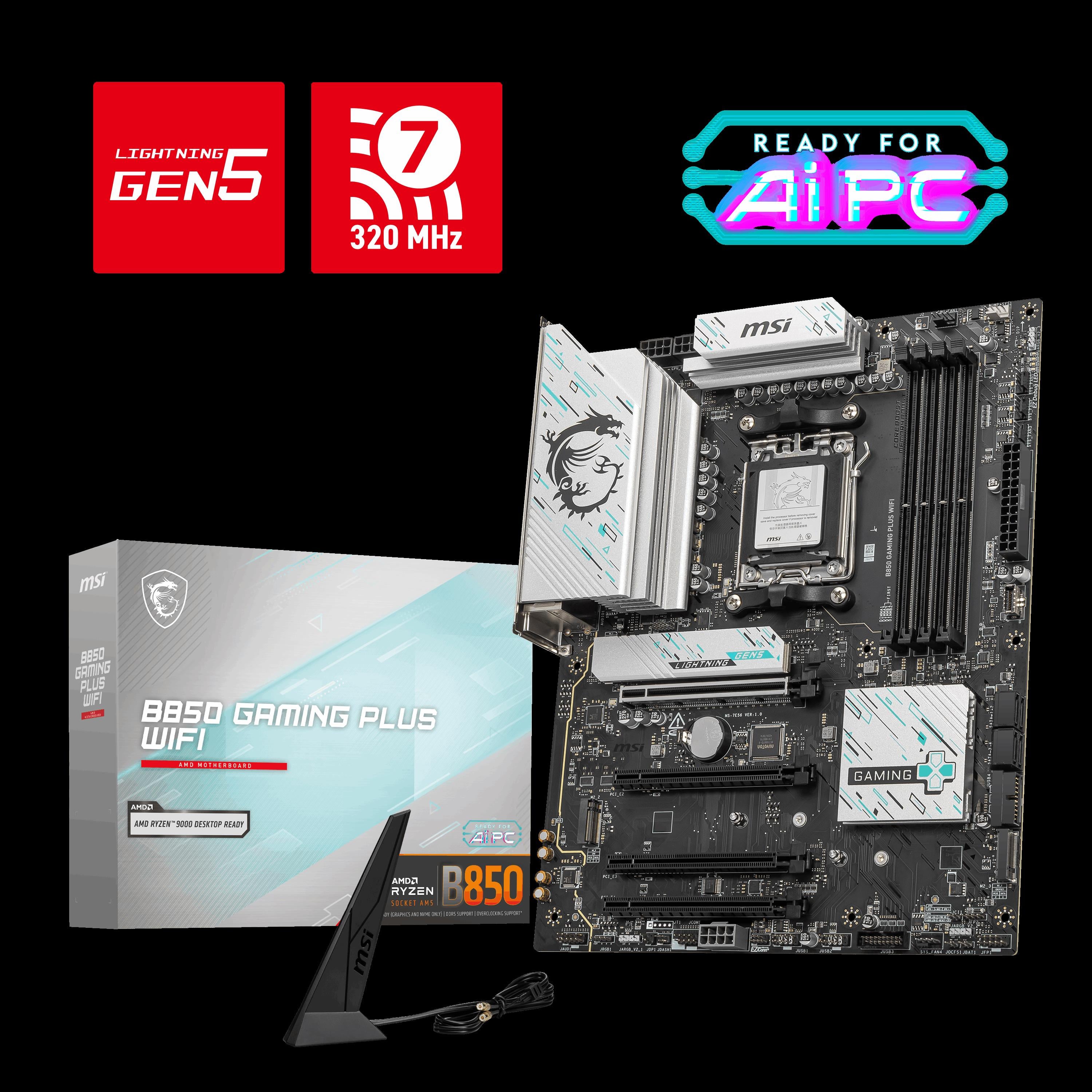 MSI B850 GAMING PLUS WIFI AM5 DDR5 8200MHZ(OC) DP 3x M.2 USB 10Gbs 5G LAN WI-FI 7 ATX