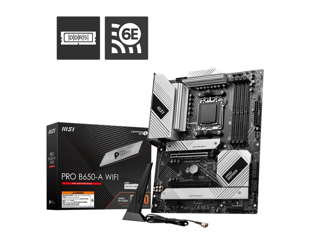 MSI PRO B650-A WIFI AM5 DDR5 7600MHZ(OC) HDMI DP 3x M.2 USB 20 Gbps 2.5G LAN WI-FI 6E ATX
