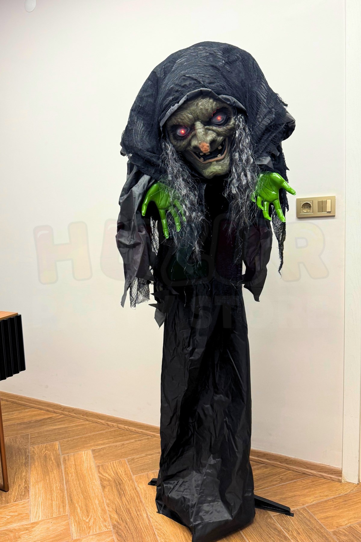 180 Cm Konuşan Işıklı Dev Cadı Dekor Sese ve Harekete Duyarlı Halloween Partisi Cadılar Bayramı