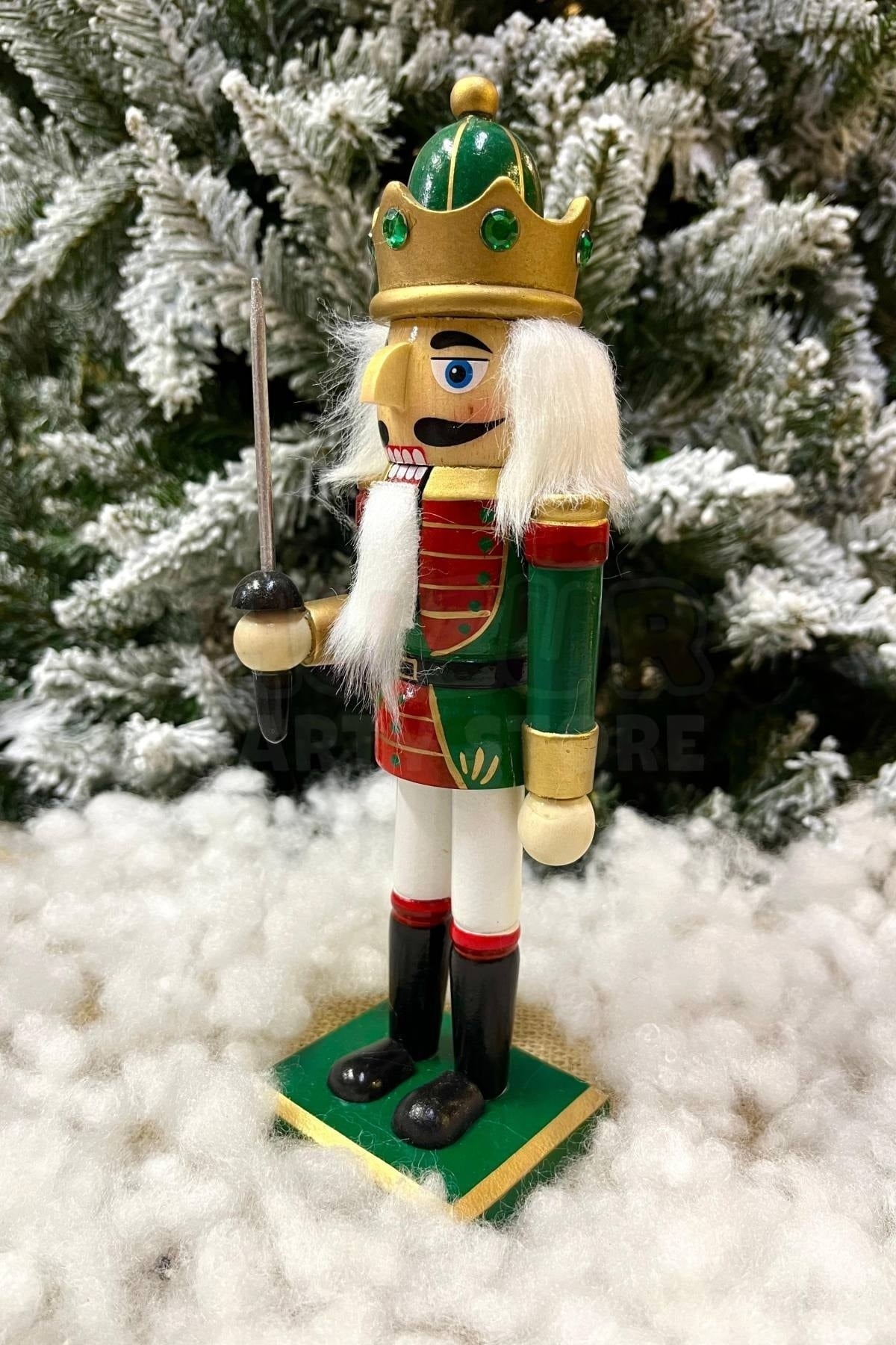 25 Cm Kılıçlı Fındıkkıran Yeşil Kırmızı Renkli Kurşun Asker Nutcracker Yılbaşı Yeni Yıl Dekoru