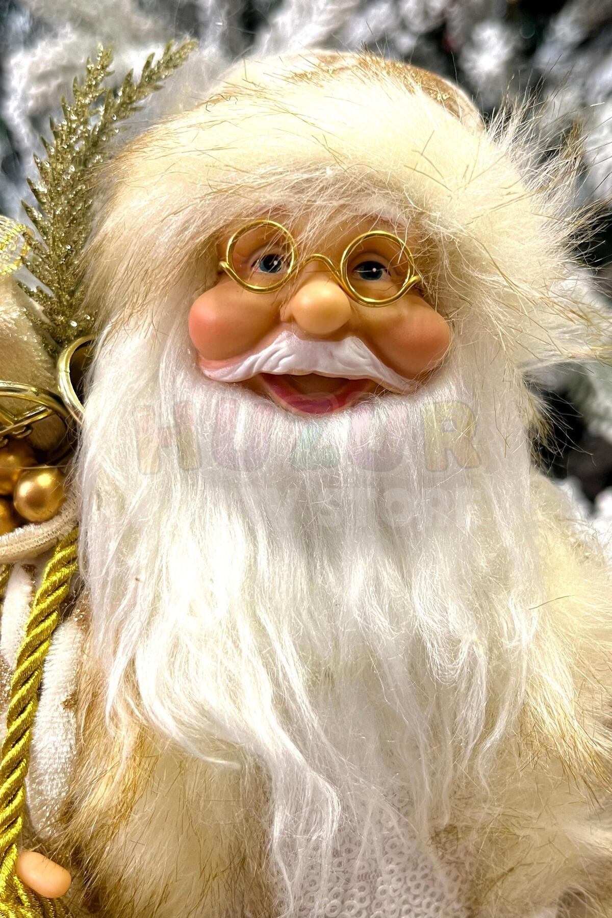 30 Cm Noel Baba Gold Beyaz Renk Dekoratif Kürklü Ayakta Durabilen Yeni Yıl Yılbaşı Süsü Dekoru