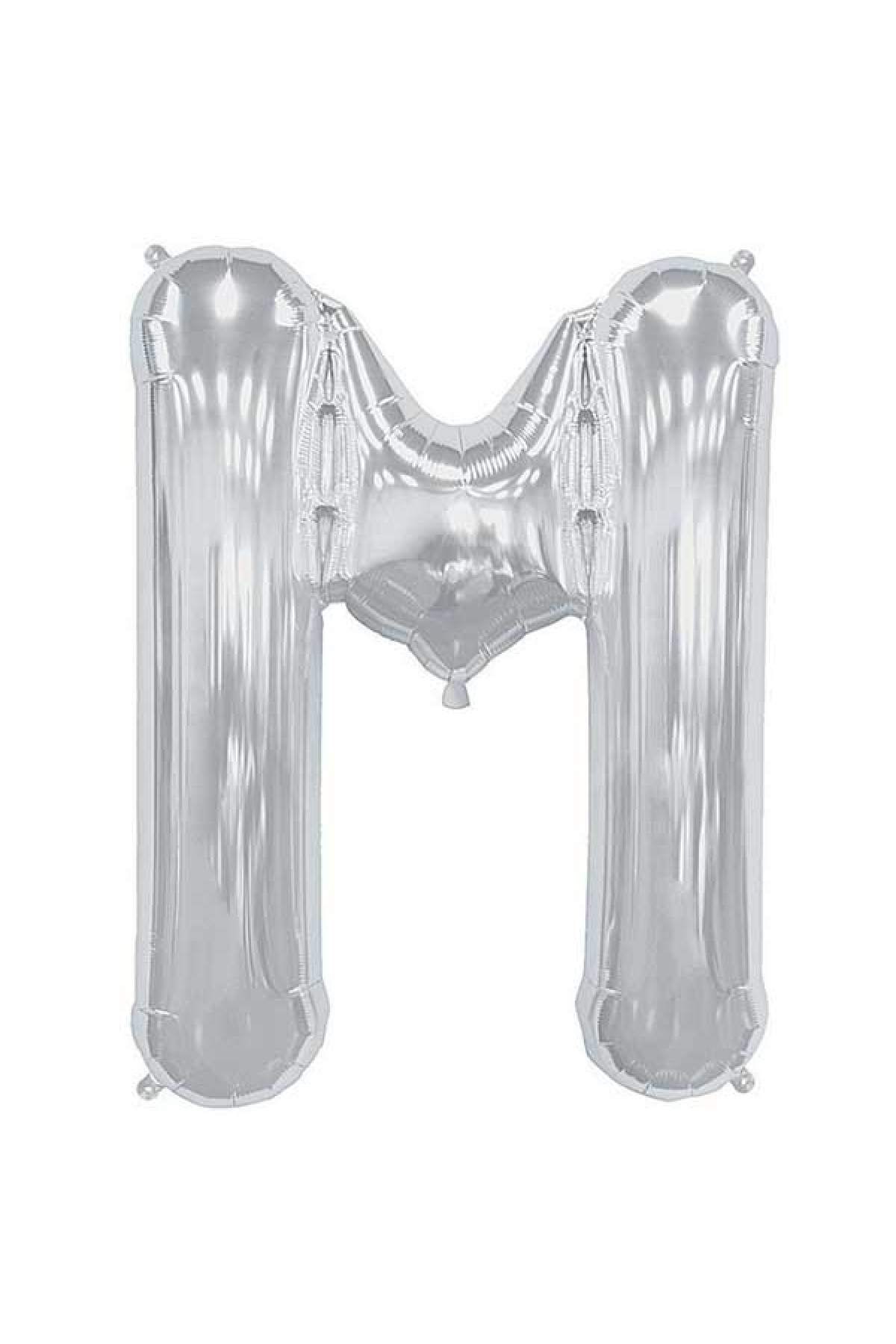 40 cm Gümüş Küçük Boy Gri Folyo Balon 16 Inç Silver M Harfi