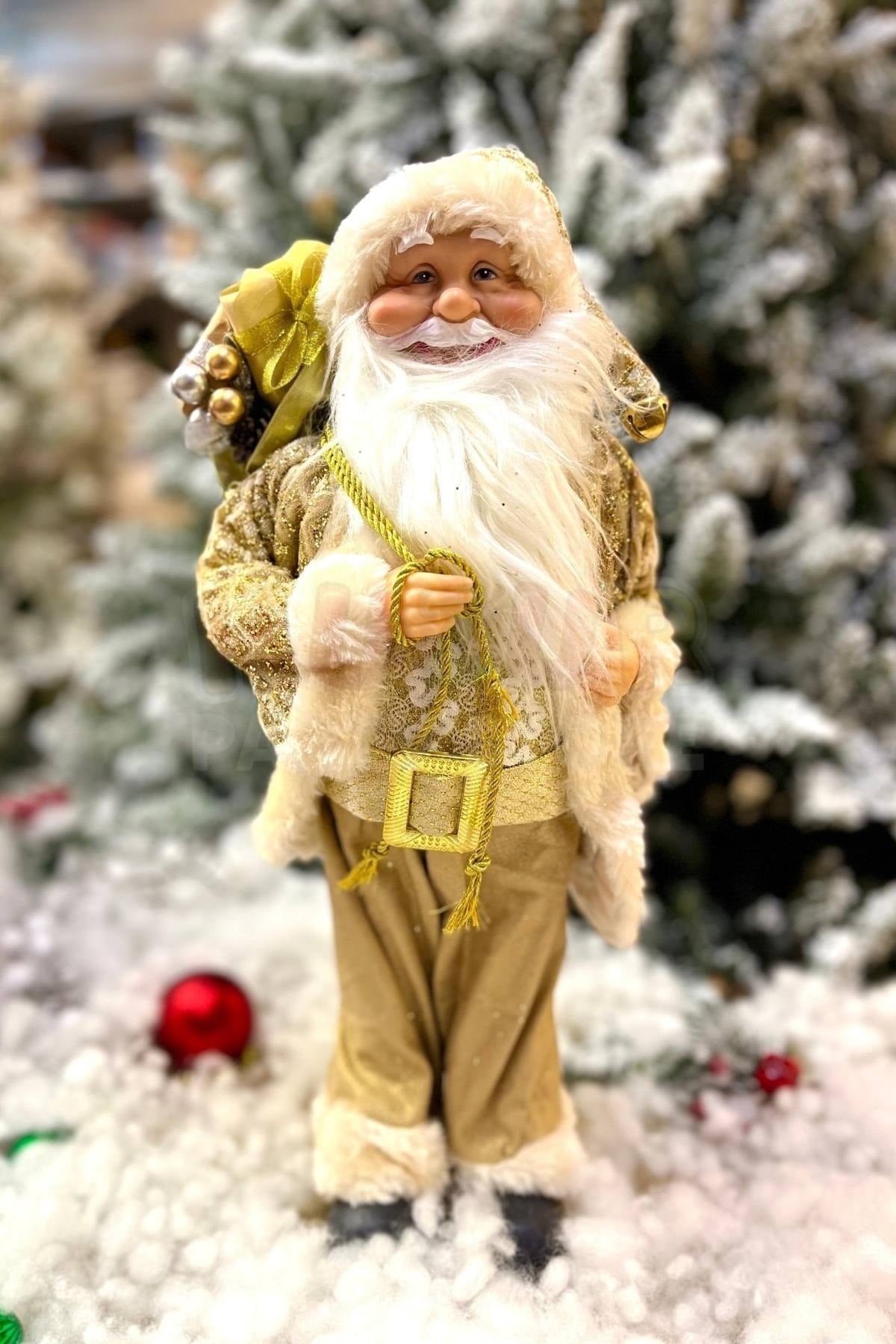 45 Cm Dekoratif Noel Baba Gold Altın Sarısı Renkli Ayakta Durabilen Yeni Yıl Yılbaşı Süsü Dekoru