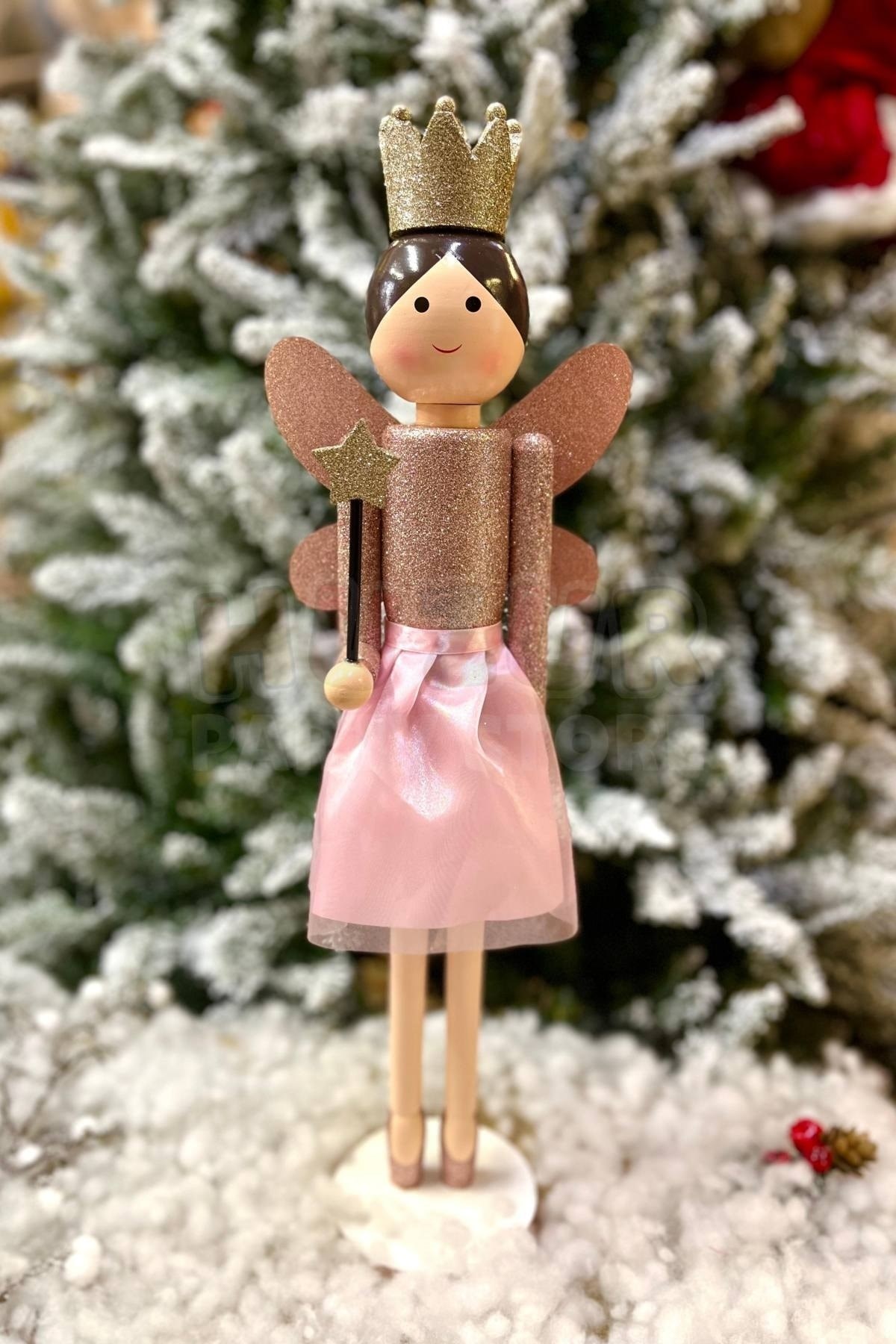 55 Cm Melek Peri Kız Fındıkkıran Pembe Rose Gold Renkli Yıldız Asalı Simli Yılbaşı Yeni Yıl Dekoru