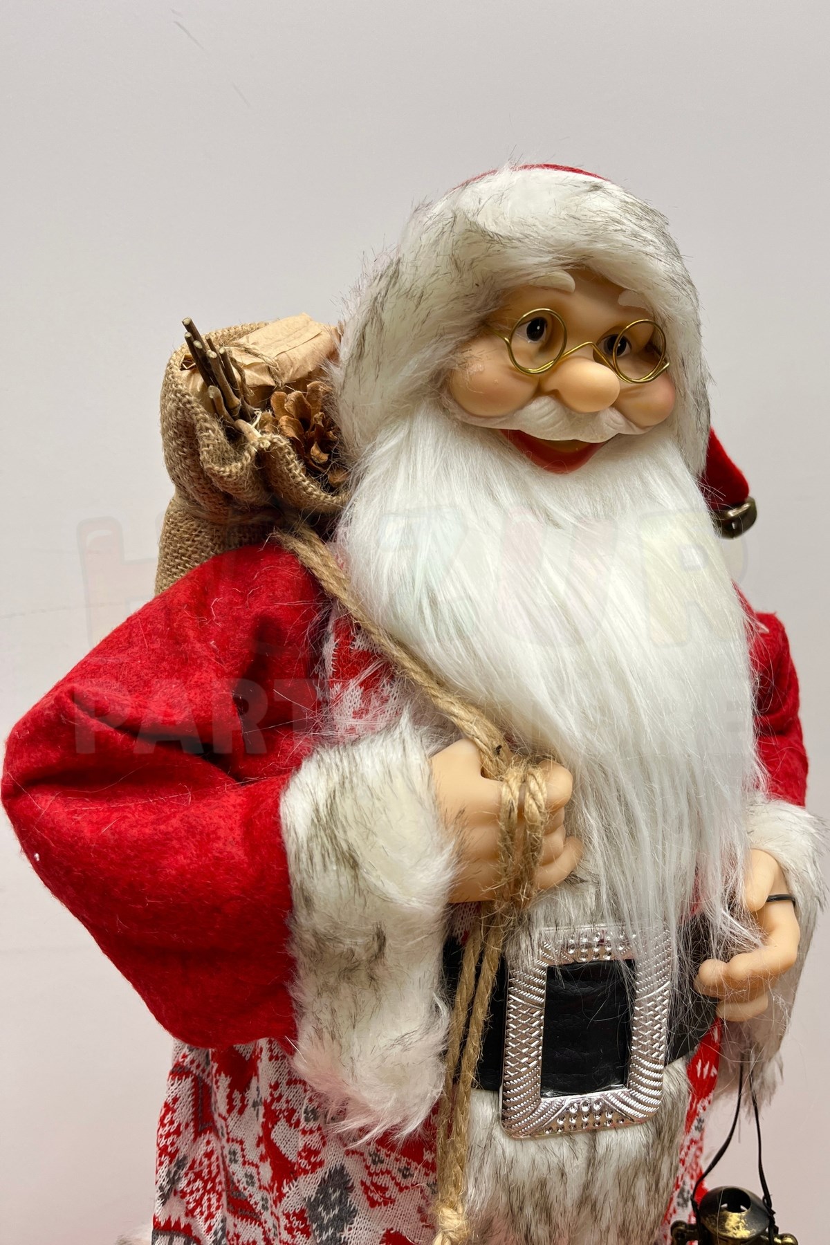 60 Cm Noel Baba Figürü Prime Seri Kırmızı Desenli Kürklü Fenerli Yılbaşı Ağacı Dekoru Yeni Yıl Süsü