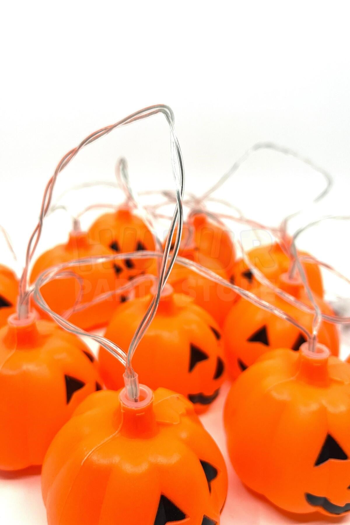 Balkabağı Led Işık Karışık Renkli 12 Kabaklı 220 Cm Pilli Halloween Cadılar Bayramı Dekor Süsü