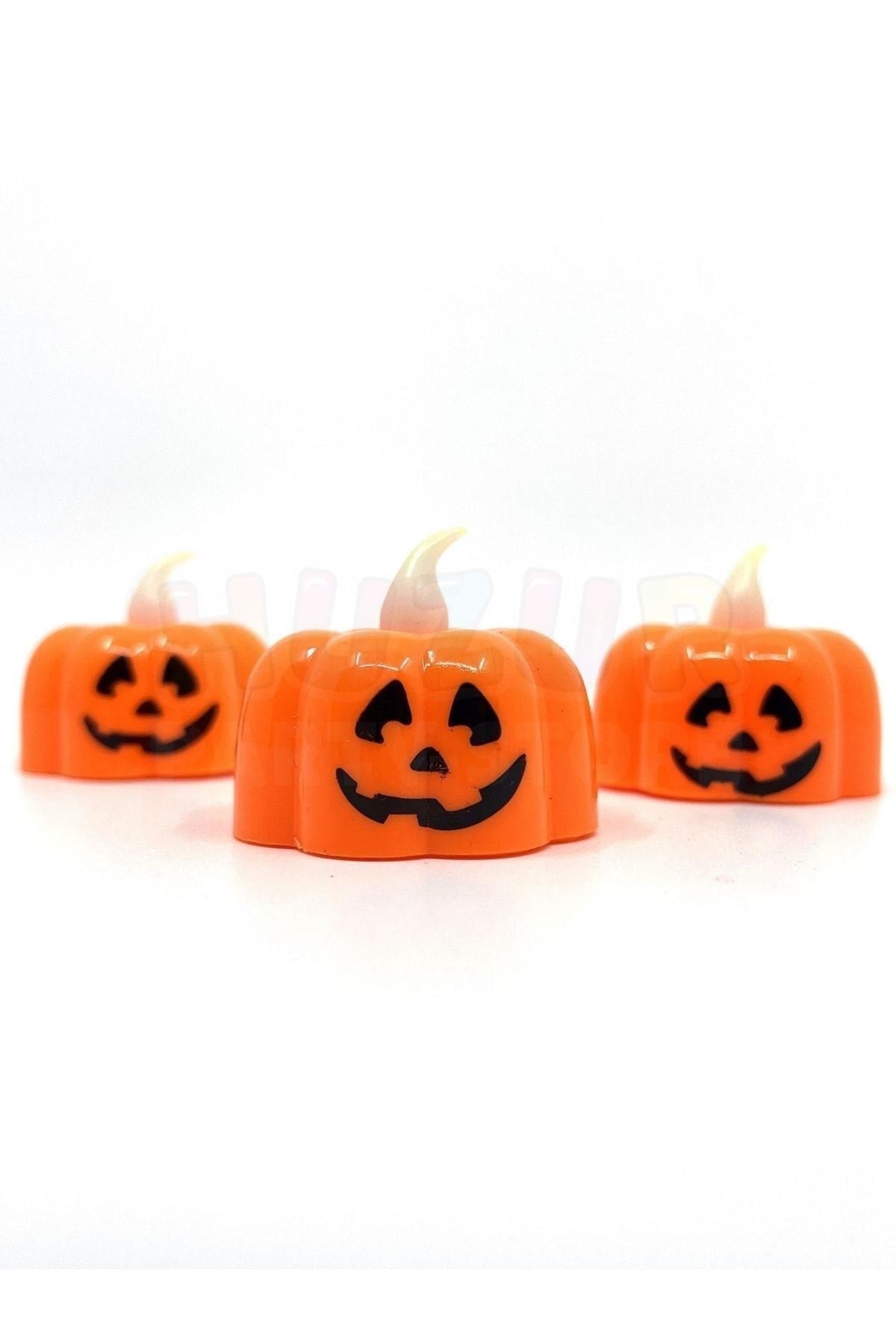 Balkabağı Şekilli Beyaz Işıklı Pilli Tealight Mum Halloween Partisi Cadılar Bayramı 3 Adet 4.5x4.5cm