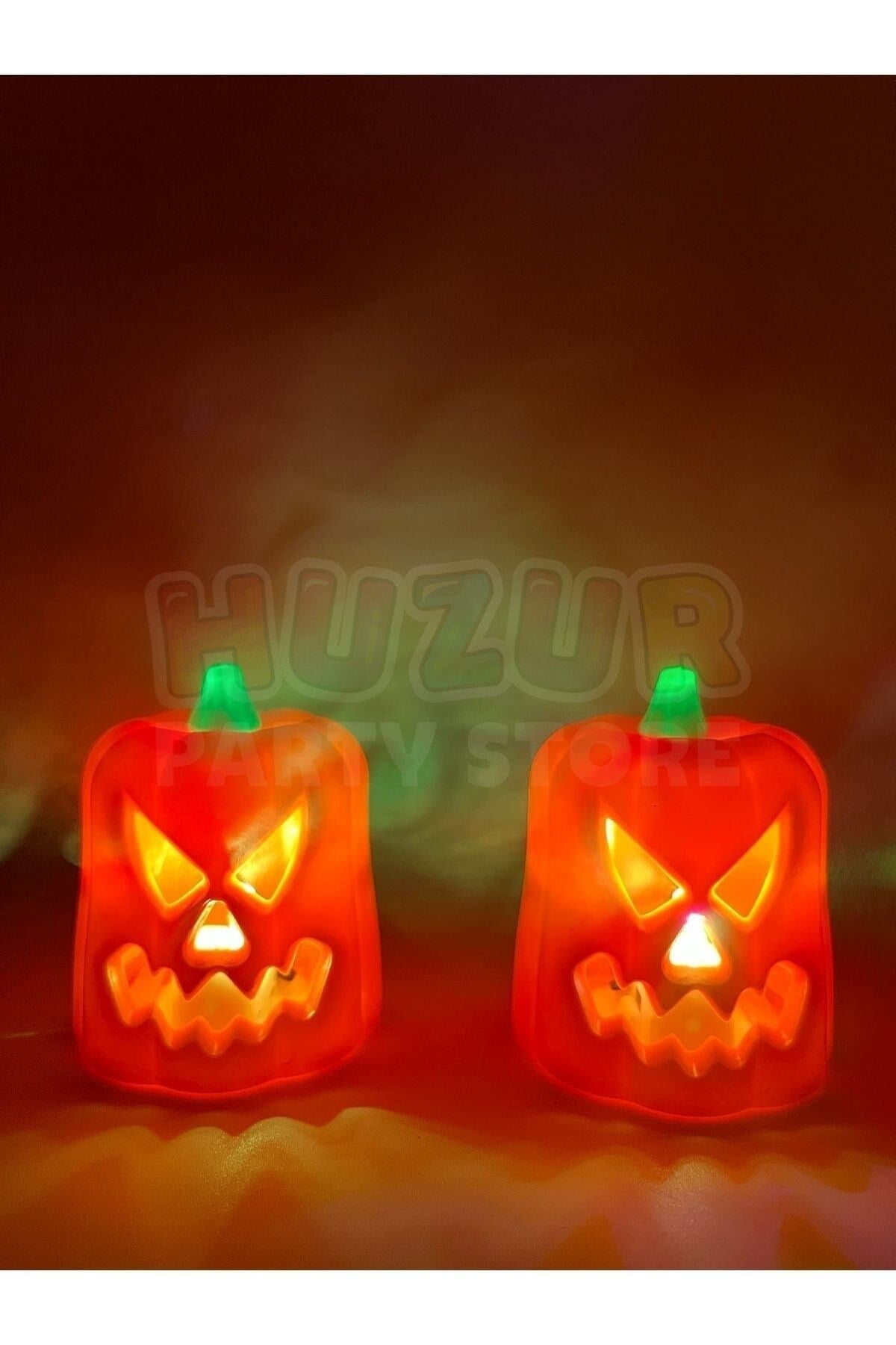 Balkabağı Şekilli Rengarenk Işıklı Pilli Büyük Tealight Mum Halloween Cadılar Bayramı 3 Adet 7x5 Cm