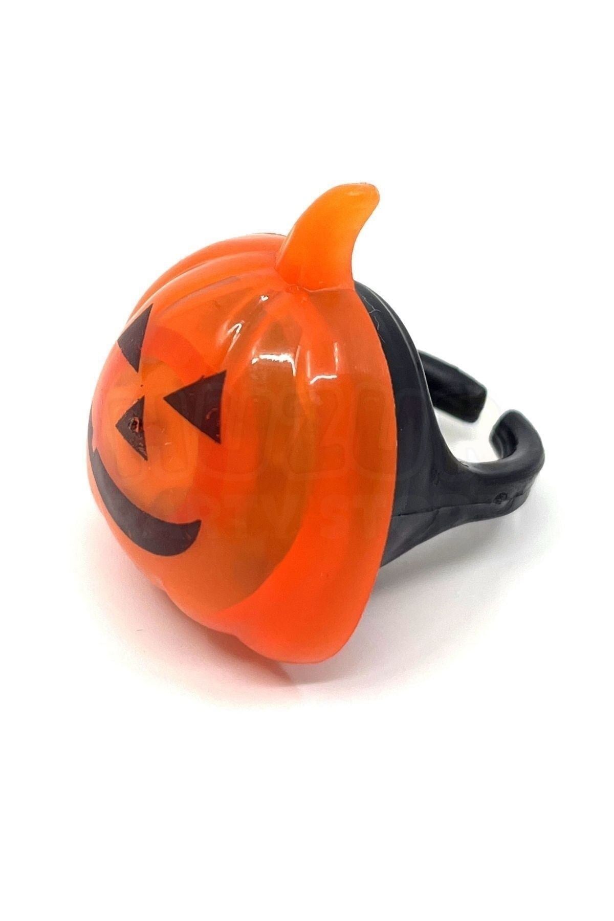 Balkabağı Yüzük Halloween Partisi Cadılar Bayramı Aksesuarı 3 Fonksiyonlu Rengarenk Işıklı 3x3.5 Cm