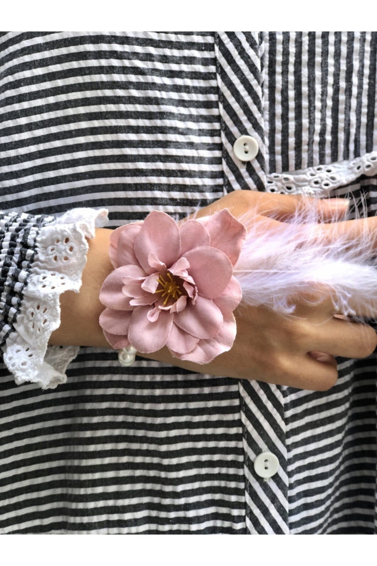 Bride To Be 10 Adet Nedime Gelin Bilekliği Tüy Inci Detaylı Pudra Pembe Renk Bekarlığa Veda Partisi
