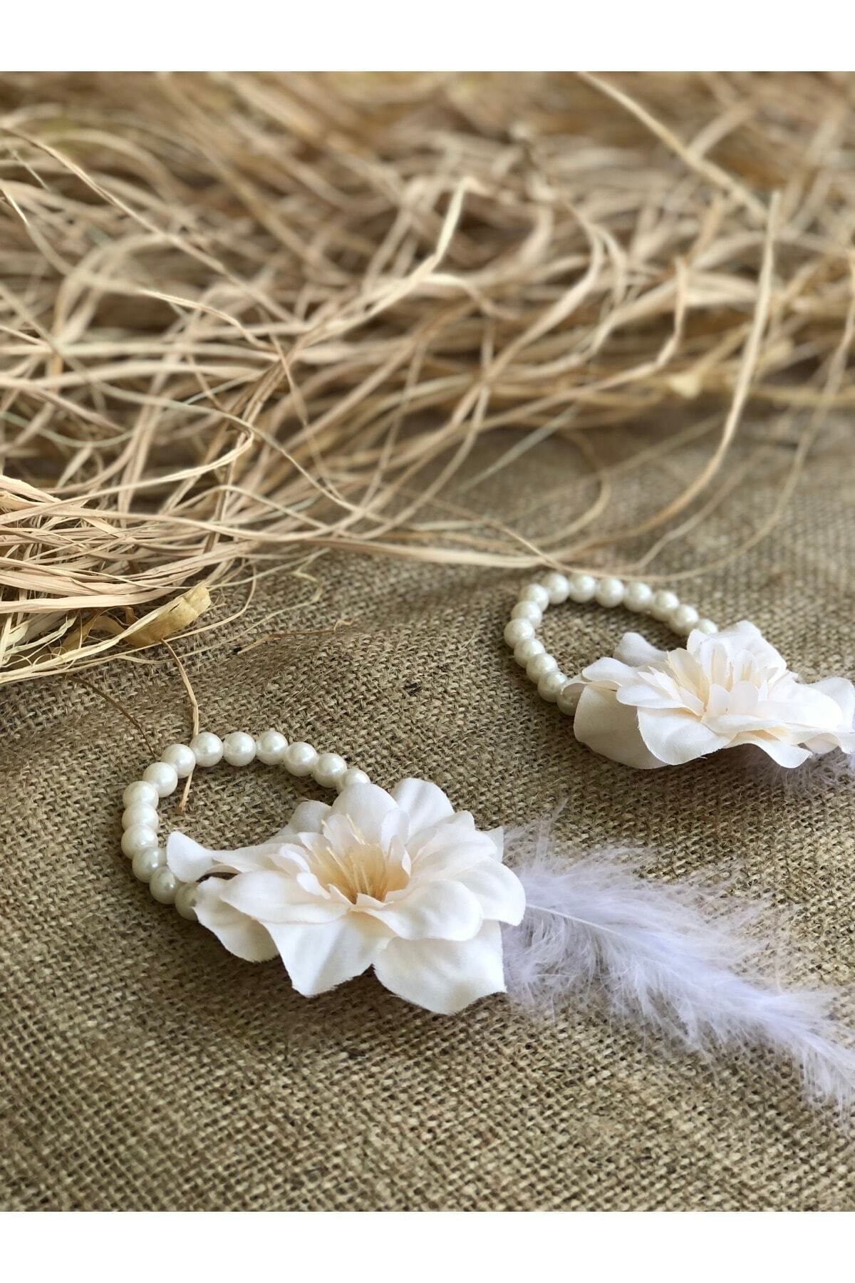 Bride To Be 10 Adet Nedime Gelin Bilekliği Tüy Ve Inci Detaylı Beyaz Bekarlığa Veda Partisi