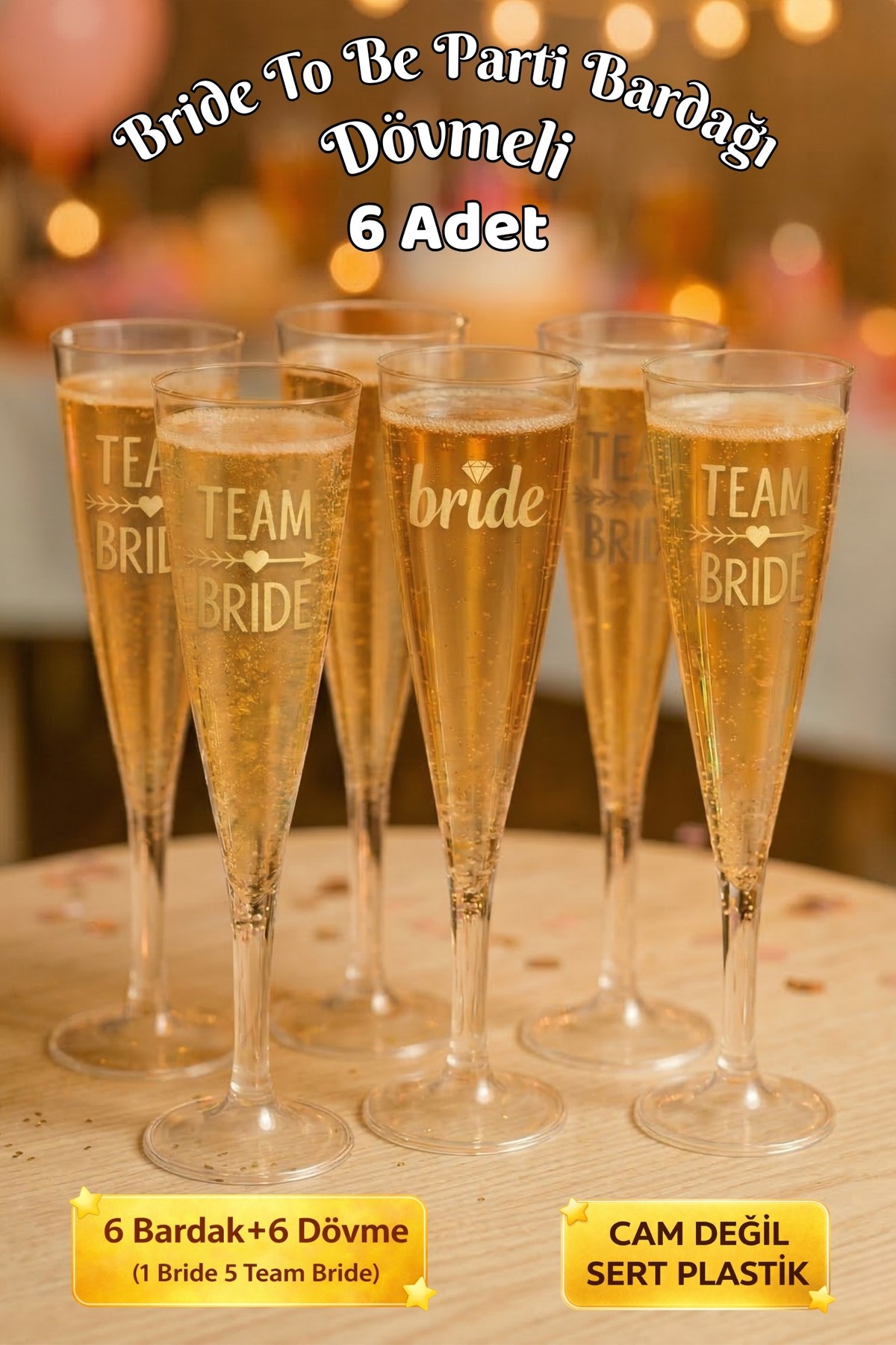 Bride To Be Partisi Kadeh Şampanya Bardağı 6lı Bekarlığa Veda Partisi Mika Sert Bardak Dövmeli
