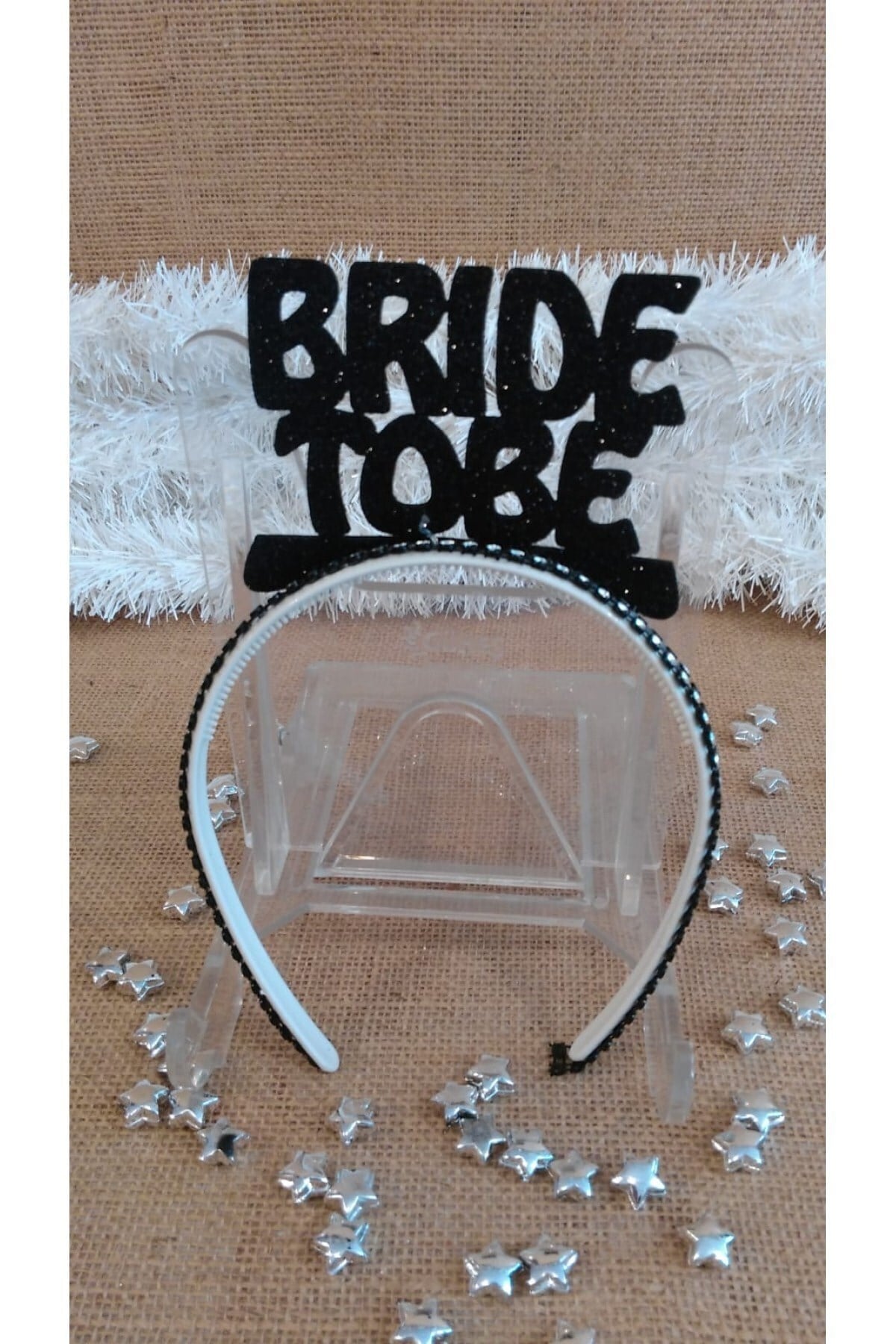 Bride To Be Temalı Simli Eva Taç Siyah Renk Esnek Yapılı Bekarlığa Veda Partisi Konsepti Tacı
