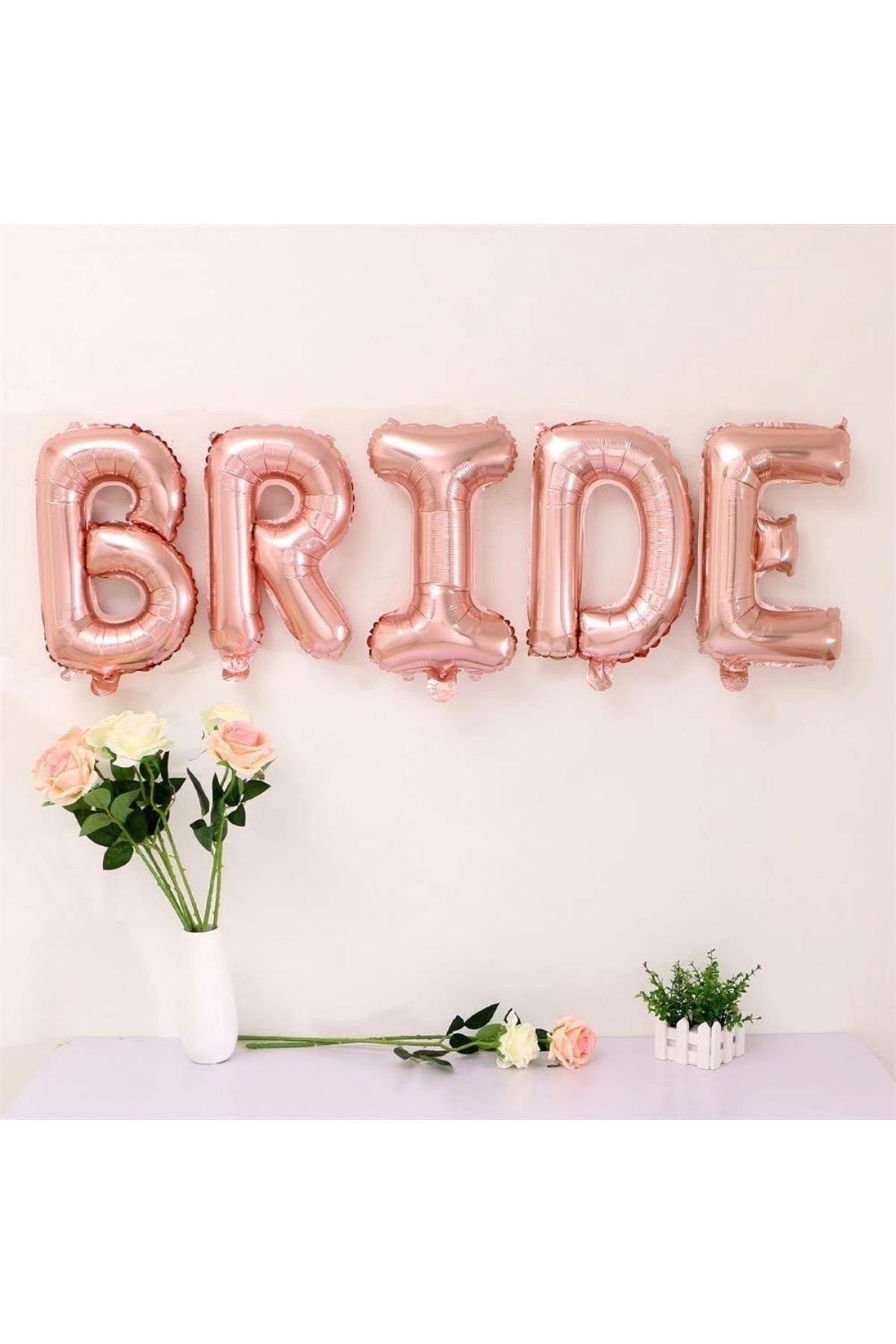 Bride Yazılı Folyo Balon Konsept Rose Gold Renkli Bekarlığa Veda Partisi Temalı Her Harf 40 Cm