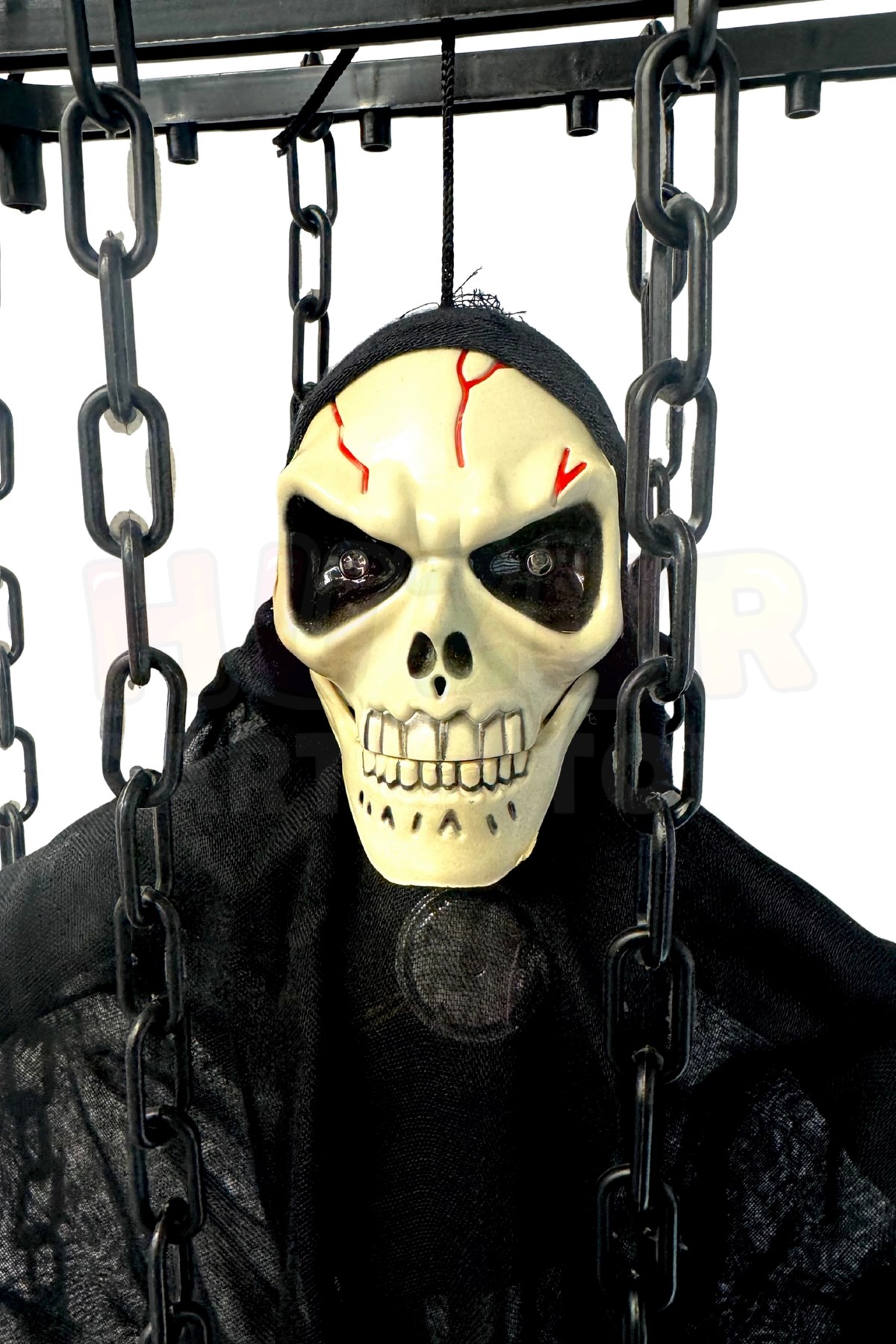 Çılgınca Titreyen Siyah Kafatası Cadı 50x23 Cm Işıklı Sesli Sese Duyarlı Cadılar Bayramı Halloween