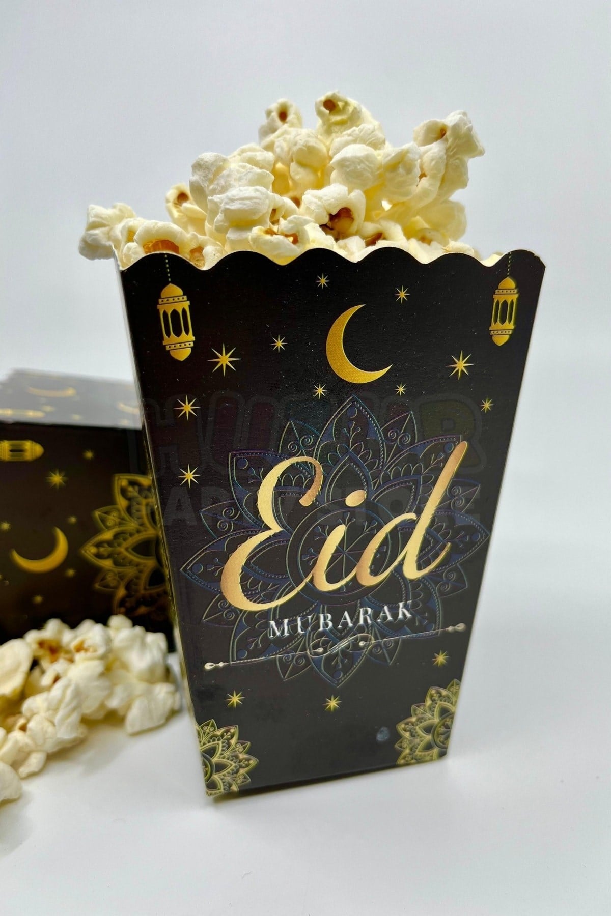 Eid Mubarak Yazılı Mısır Kutusu 8 Adet 8x12 Cm Pop Corn Darı Kabı Ramazan Bayramı Cips Kutusu Gb