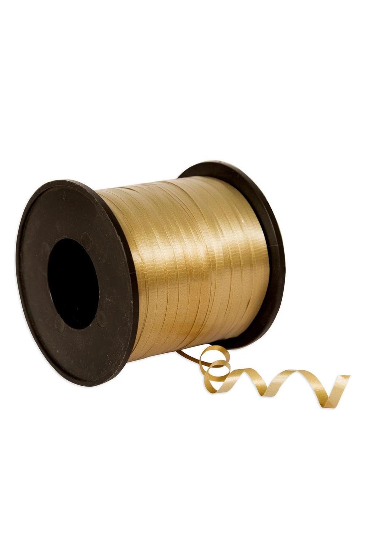 Gold Renkli Düz Şerit Rafya 200 Metre 8 Mm Balon Ipi Altın Renginde Plastik Balon Süsleme Kurdelesi