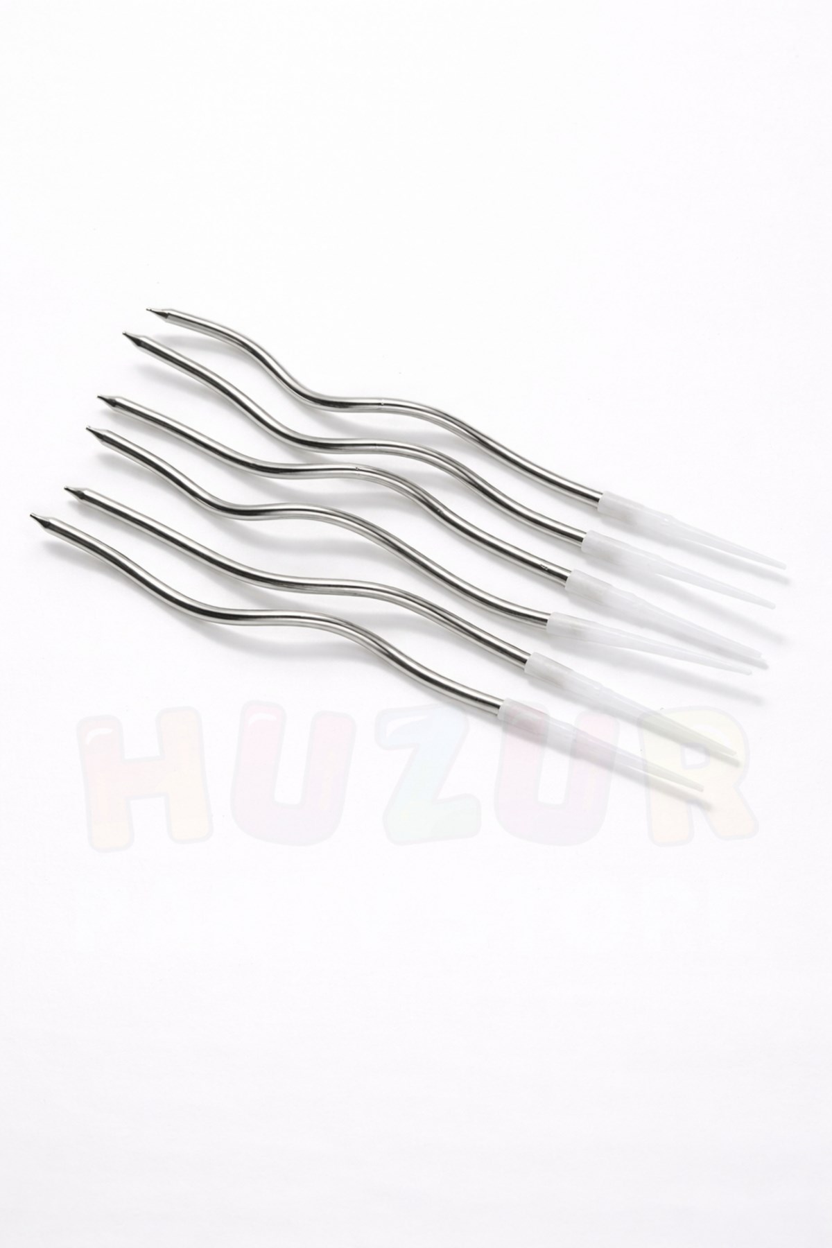 Gümüş Kıvrımlı Pasta Mumu 6 Adet 15 cm Doğum Günü Mum Seti Kıvrımlı Gri Renk Dekoratif Parti Süsü
