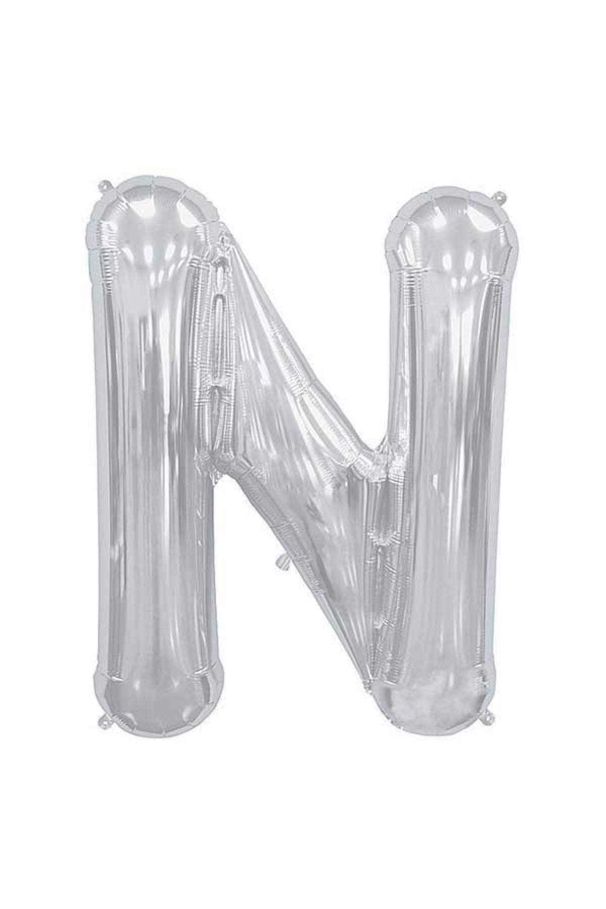Gümüş Küçük Boy Gri Folyo Balon 16 Inç Silver N Harfi 40 cm