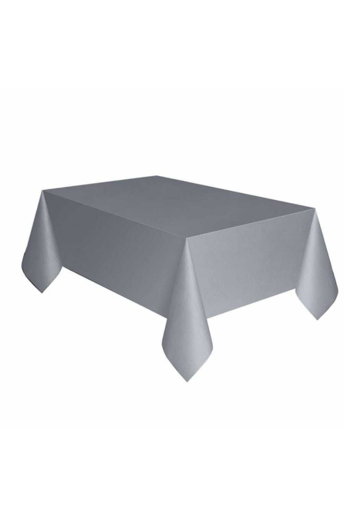 Gümüş Renk Kullan At 120x180 Cm Doğum Günü Partisi Için Düz Silver Rengi Plastik Gri Masa Örtüsü